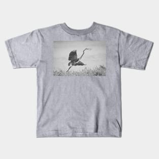 Great Blue Heron Nest Building Time Black and White Kids T-Shirt